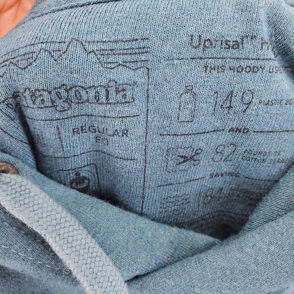 Patagonia Uprisal Hoodie Sweatshirt Men M Regular Fit Teal Pullover Orange Logo - Picture 11 of 14